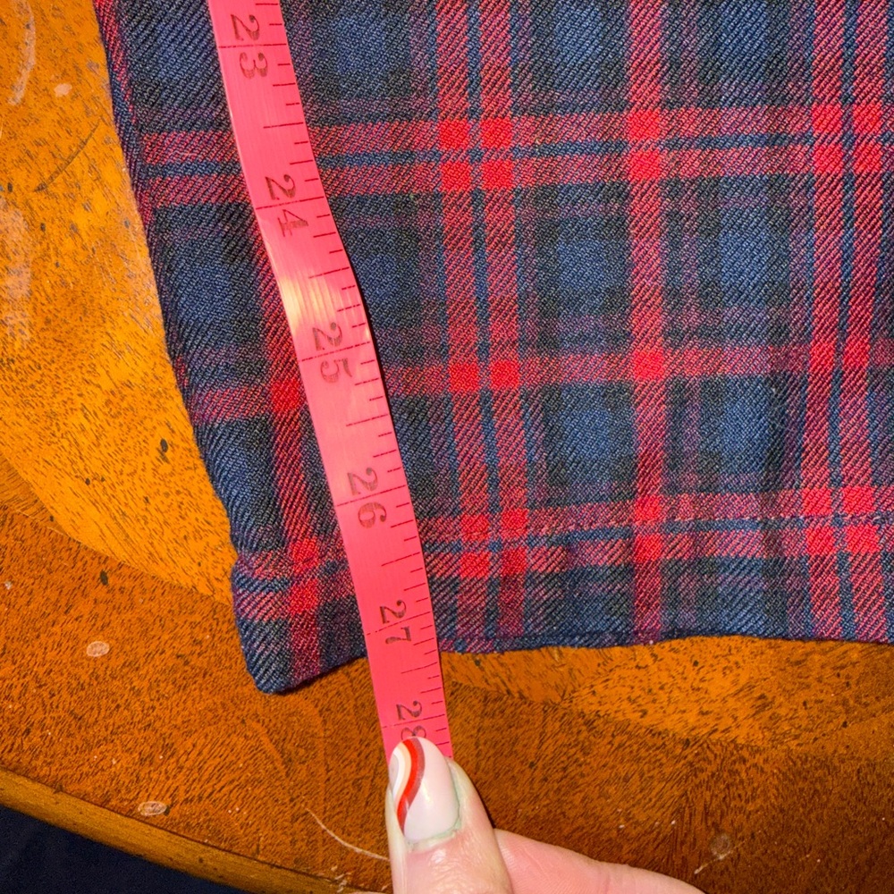 H&M L.O.G.G. Navy Red Plaid Trousers Straight Leg Pants Size 8 - Picture 8 of 12